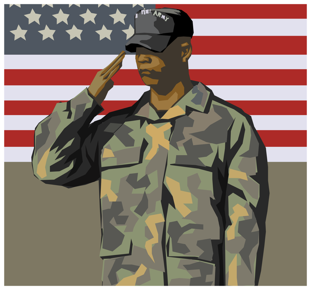 Veteran soldier flag military salute