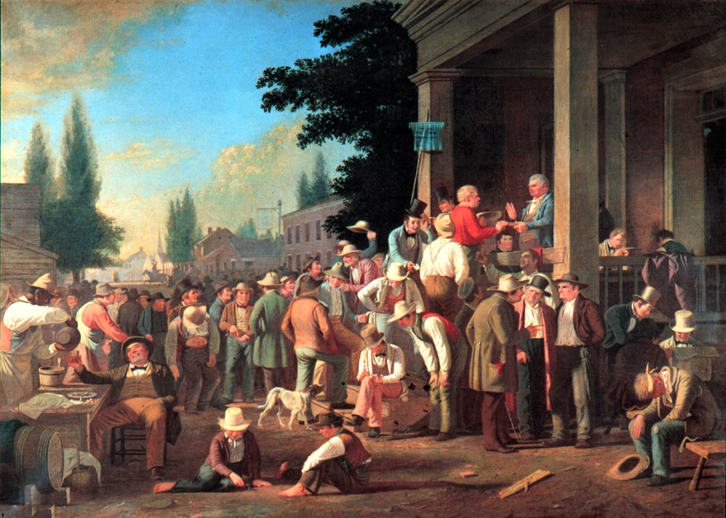 An 1846 painting by George Caleb Bingham showing a polling judge administering an oath to a voter