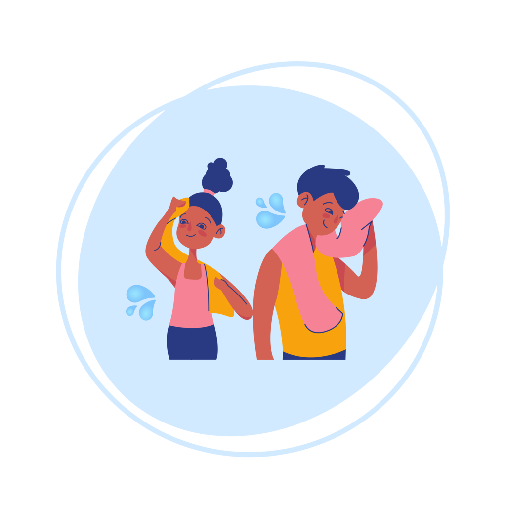 Illustration of a man and woman sweating on a hot day