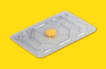 Photo of an emergency contraception pill in its packaging.