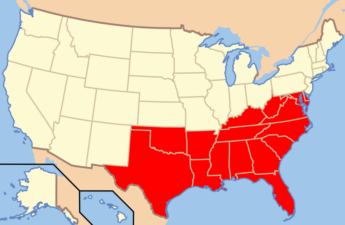 Map showing the states of the American South.