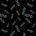 Letters ADHD repeated over and over again on a black background.