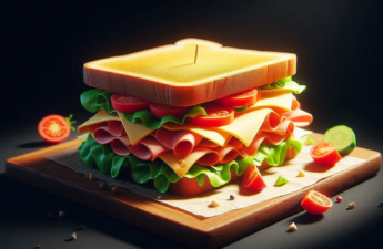 Illustration of a ham sandwich with lettuce and tomato