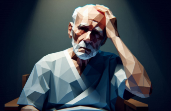 An illustration of an elderly man in a hospital gown looking worried and confused.