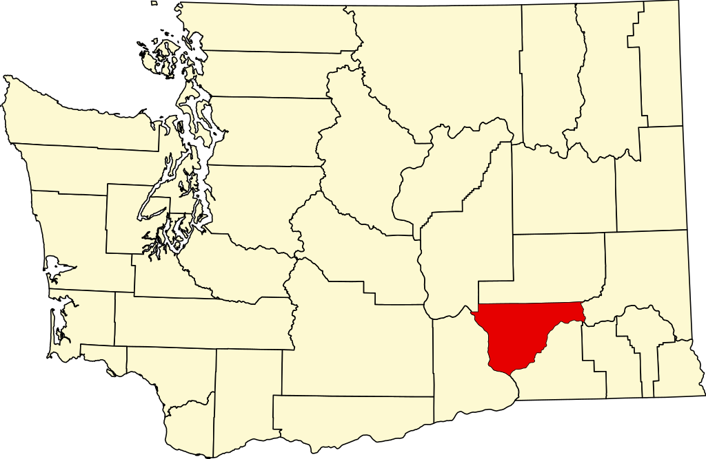 Map of the state of Washington, USA showing the location of Franklin County in red.