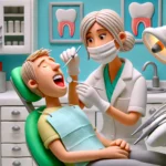 A-claymation-style-illustration-of-a-woman-dentist-checking-a-patients-teeth-in-a-friendly-and-professional-setting.-