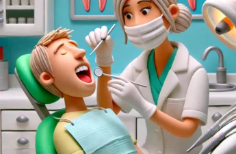 A-claymation-style-illustration-of-a-woman-dentist-checking-a-patients-teeth-in-a-friendly-and-professional-setting.-